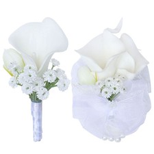 1 PCS White Wrist Corsage Boutonniere Set Artificial Calla Lily Wedding Prom
