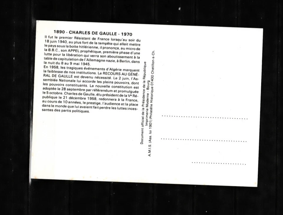 Hommage au Général DE GAULLE Carte Philatélique 1990 - Photo 2/2