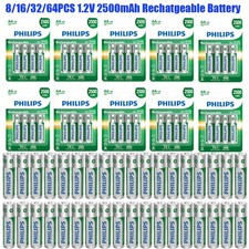 8/16/32/64 PCS Original Philips 2500mAh NI-MH HR03 1.2V AA Batteries 500 Cycle