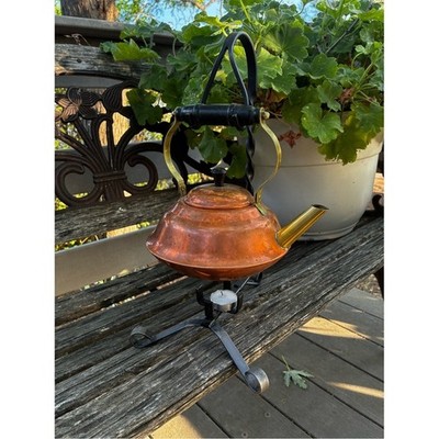 Vintage exterior Copper Tea kettle with Brass Spout and black metal stand