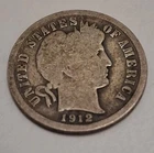 1912 P Barber Dime 90% Silver, 100+ years Old As Shown  BD112