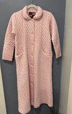 60s 70s Vintage Long Quilted House Coat Robe Pink Retro Grannycore Sz S