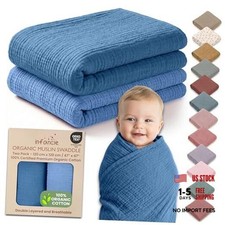 100 Organic Cotton Muslin Baby Blanket - 47 x 47 47x47 Inch Slate/Aquarius