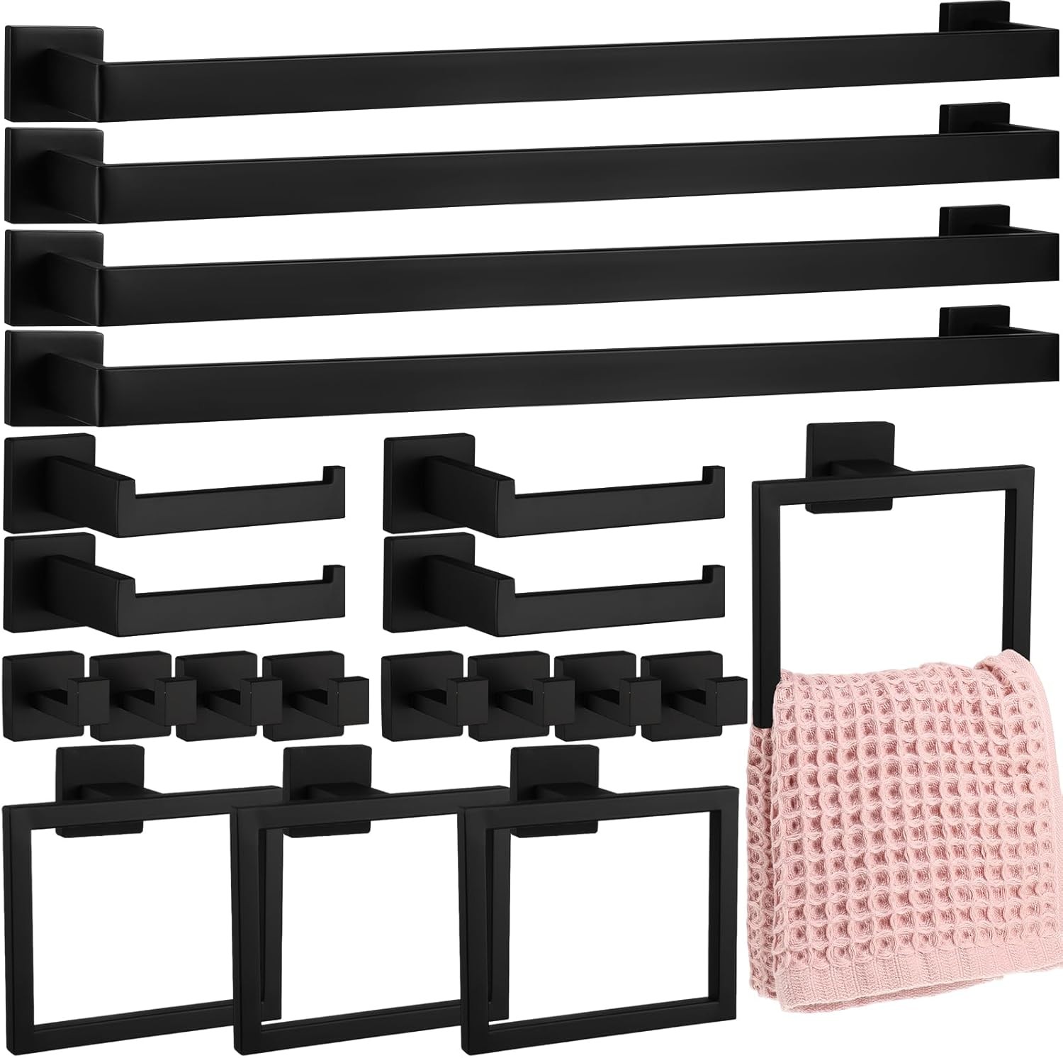 Gisafai 20-Piece Black Bathroom Hardware Set with 23.6-Inch Towel Bar