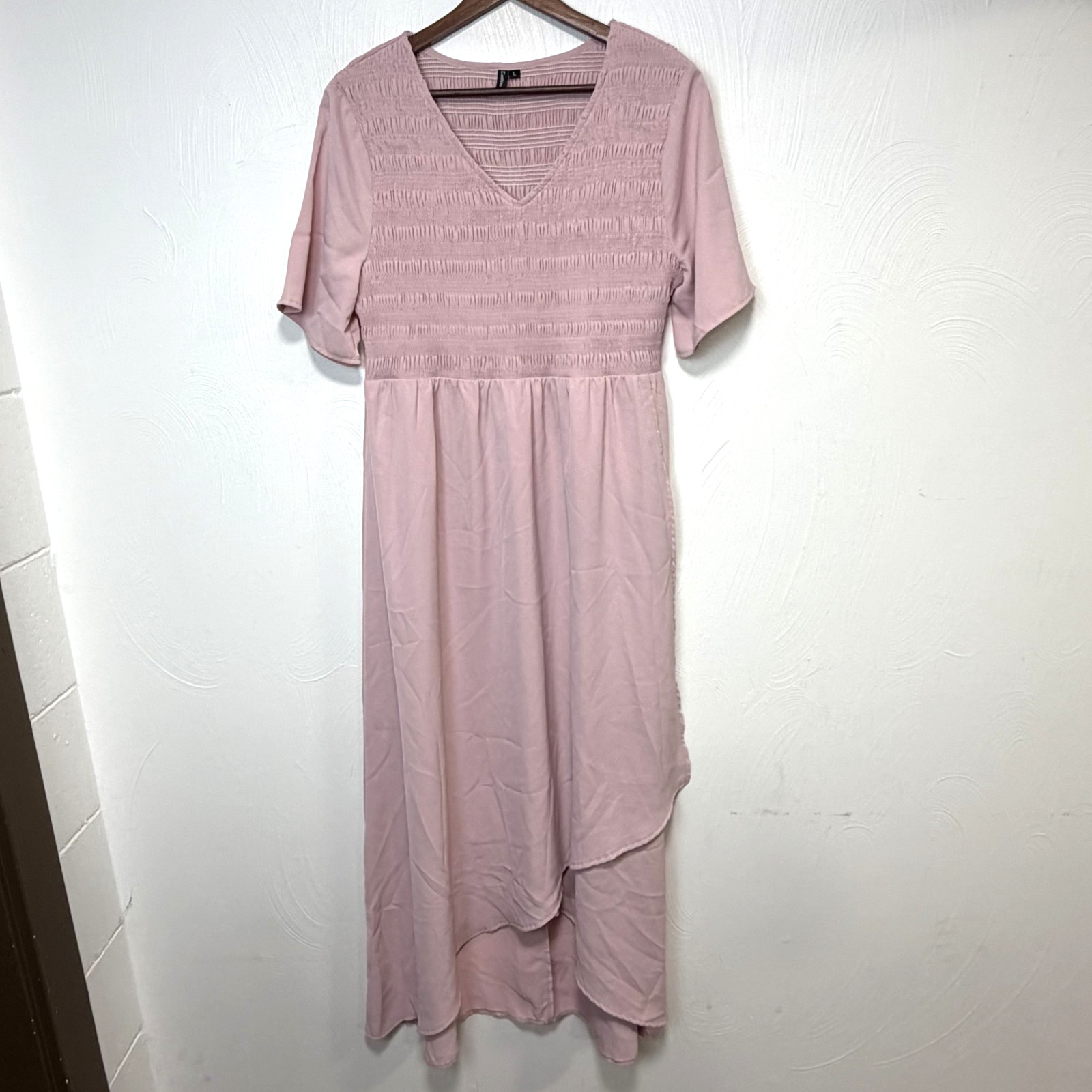 Zattcas Women's Pink Short Sleeve Midi Maxi High Low Hem Dress Size Large