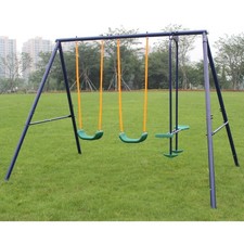 Metal Swing Set Outdoor w Glider, Heavy Duty Steel, for Toddlers, Children