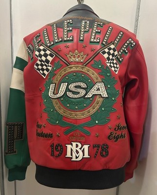 PELLE PELLE LEATHER JACKET GREEN/RED NEW W/ TAG 100% AUTHENTIC DAYTONA SZ LARGE