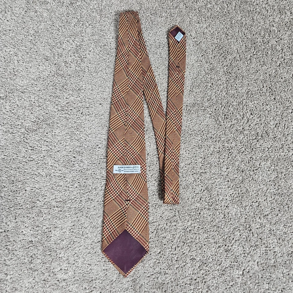 Corbata De Colección Abercrombie & Fitch Para Hombre Seda Roja Naranja Cuadros Preppy Mallcore 55" Foto 3 de 4