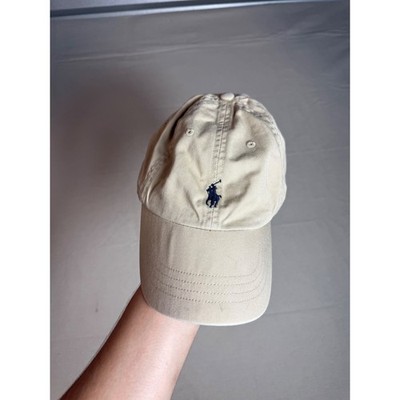 Polo Ralph Lauren Mens Khaki Tan Baseball Cap Navy Blue Pony Logo Dad Hat