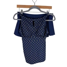 Kona Sol Navy Blue Yellow Keyhole Tankini Mini Swim Skirt Set Women's Size M