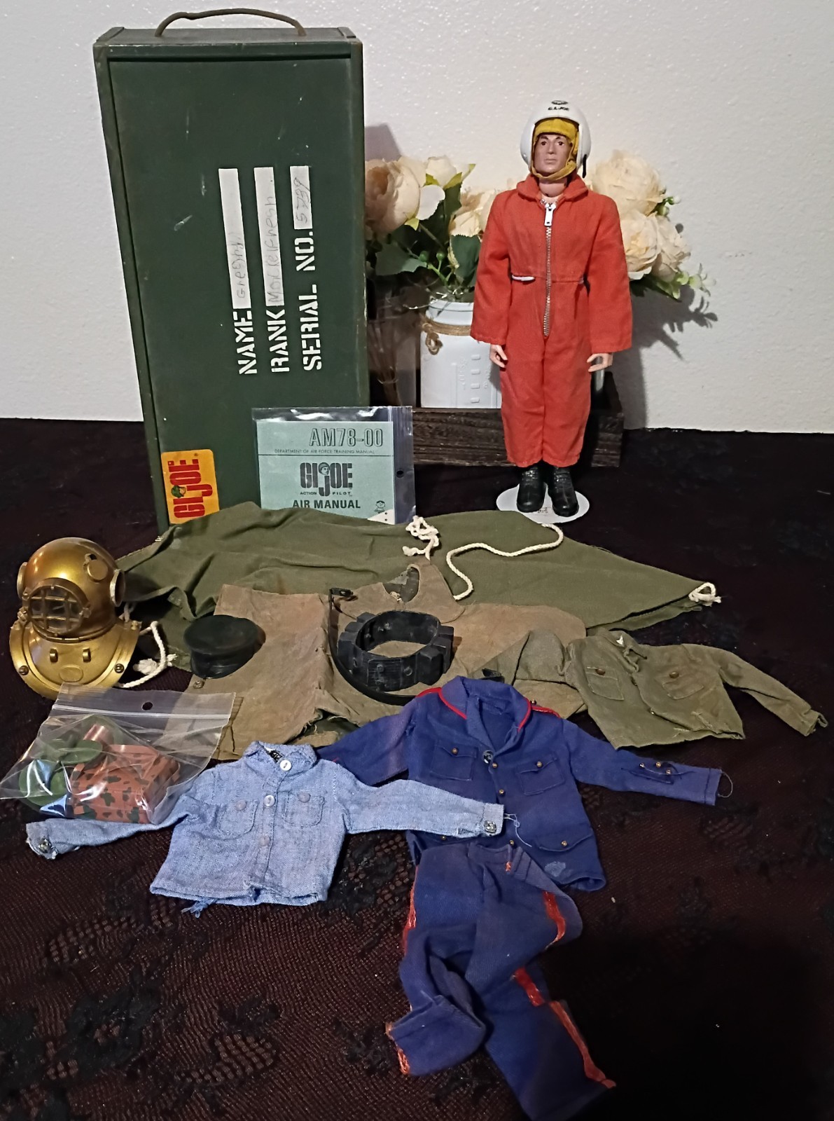 Vintage 60's GI Joe Footlocker Box w/ Vintage 60's GI Joe Doll & Accessories-TLC