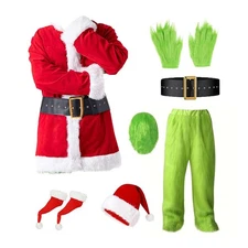 Halloween Costume for Men Green Monster Costumes with Mask Furry Adult Suit C...