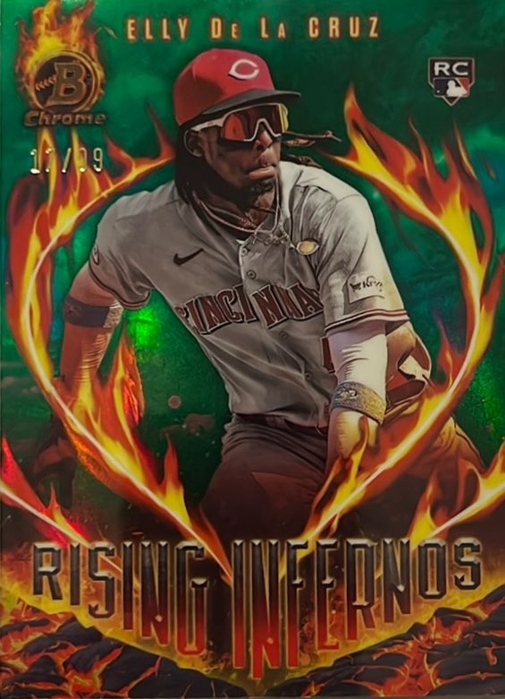 ELLY DE LA CRUZ /99 RC 2024 BOWMAN CHROME RISING INFERNOS #RI-1 GREEN REFRACTOR