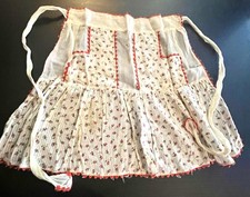 Vintage Cotton Sheer Ladies Half Apron Roses Flowers Pockets