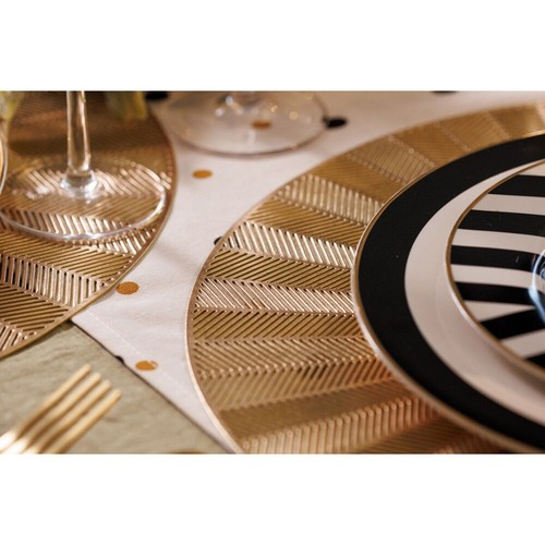 4pc Mikasa Round PU Gold Glimmer Dinning Table Placemat Set 38cm - Picture 2 of 8