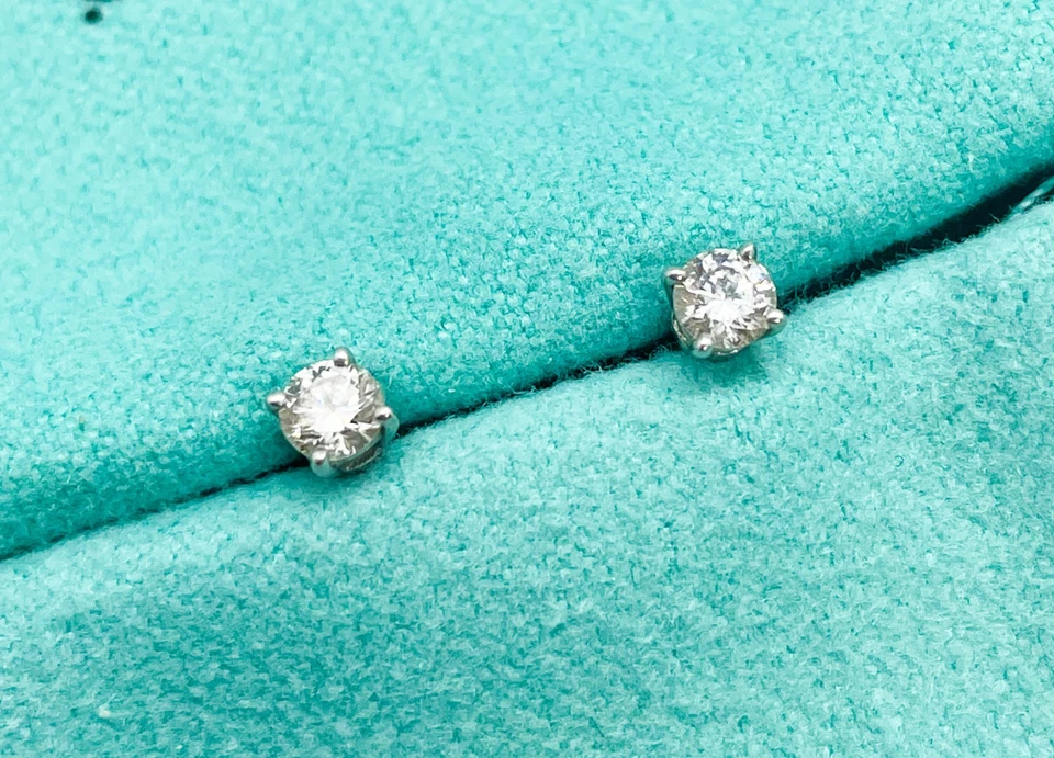 Tiffany & Co. Platinum Solitaire Diamond Stud Earrings with Tiffany Box - Image 2 of 4