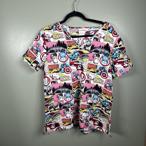 Scrub top Marvel Avengers Assemble stile fumetto taglia media Spider-Man Iron Man
