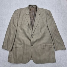 Joseph & Feiss Gold Sport Coat Mens 50R Wool Silk Blazer Tan Houndstooth 2 Btn