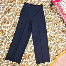 Vintage Y2K Black Wide Leg High Waisted Button Detail Trousers w/ crease Size 7