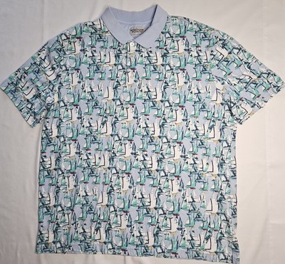 Mens Wyndham Pointe Short Sleeve Sailboat Print Polo Shirt Size Large