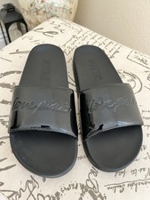 Victoria s Secret Love Pink Shiny Logo Slides Size M-L BLACK EUC
