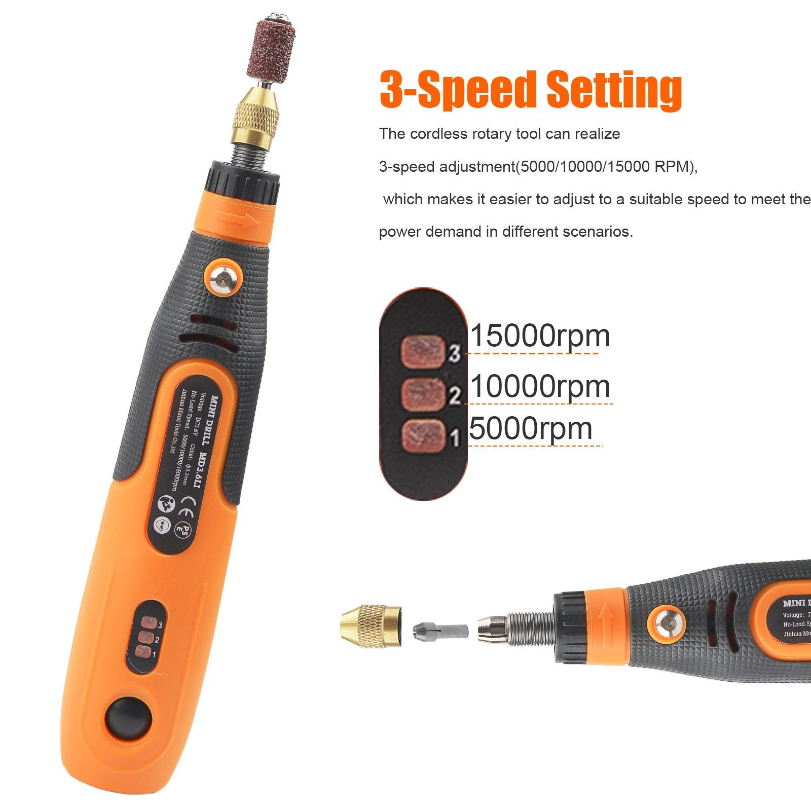 48pcs 3.6V Mini Cordless Rotary Tool Kit 3 Variable Speeds w/46pcs Accessories