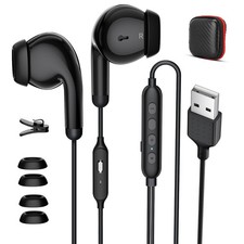 Mute USB Earbuds with Mic for PC 7.5 Ft Cable, Black