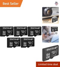 Patriot LX Series 64GB Micro SD Card 5-Pack - Waterproof & Fast Performance