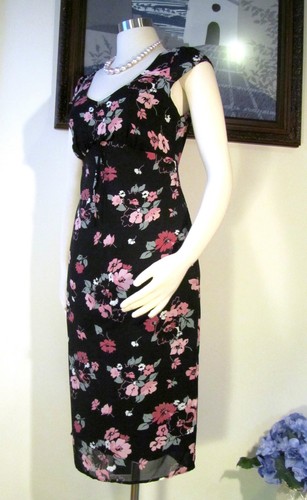 Laura Ashley, Vintage Laura Ashley Black with flower design Dress Size US 6 UK 10 EUR 36