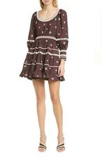 Ulla Johnson Poplin Dress Brown Stunning Adama Embellished Shell Bead Sz 4