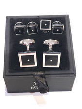 Enzone Tux Stainless Square Stud Set Shirt Cufflinks Black Crystal Bling