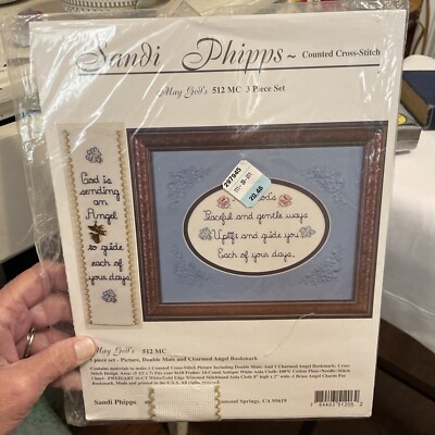 Sandi Phipps Counted Cross Stitch May God's Picture and Angel Bookmark w/Charm