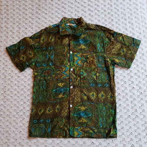 De Colección Brent Psicodélico Rockabilly Verde Azul Floral Disco Hawaiano Años 70 - Mediano - Imagen 2 de 7