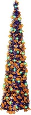 5ft Halloween Christmas Tree Pumpkin 50 LED Lights Purple Artificial Indoor Deco
