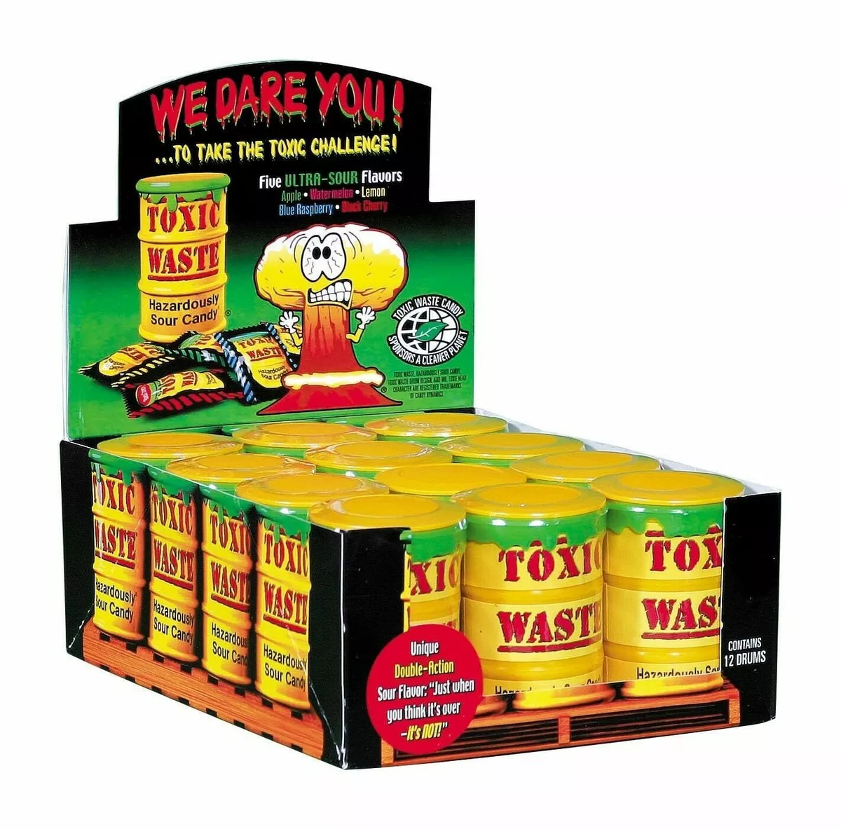 TOXIC WASTE | 3-Pack Toxic Waste Original Yellow Drums of Assorted Sour  Candy - 5 Flavors: Apple, Watermelon, Lemon, Blue Raspberry, and Black  Cherry