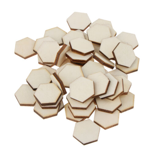 50 pièces tranches de bois découpées hexagone inachevées étiquettes disques embellissement artisanat - Photo 1/9
