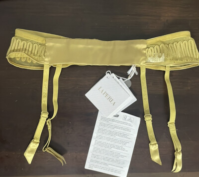 NWT La Perla Italy ZigZag Gold Silk Suspender L $259