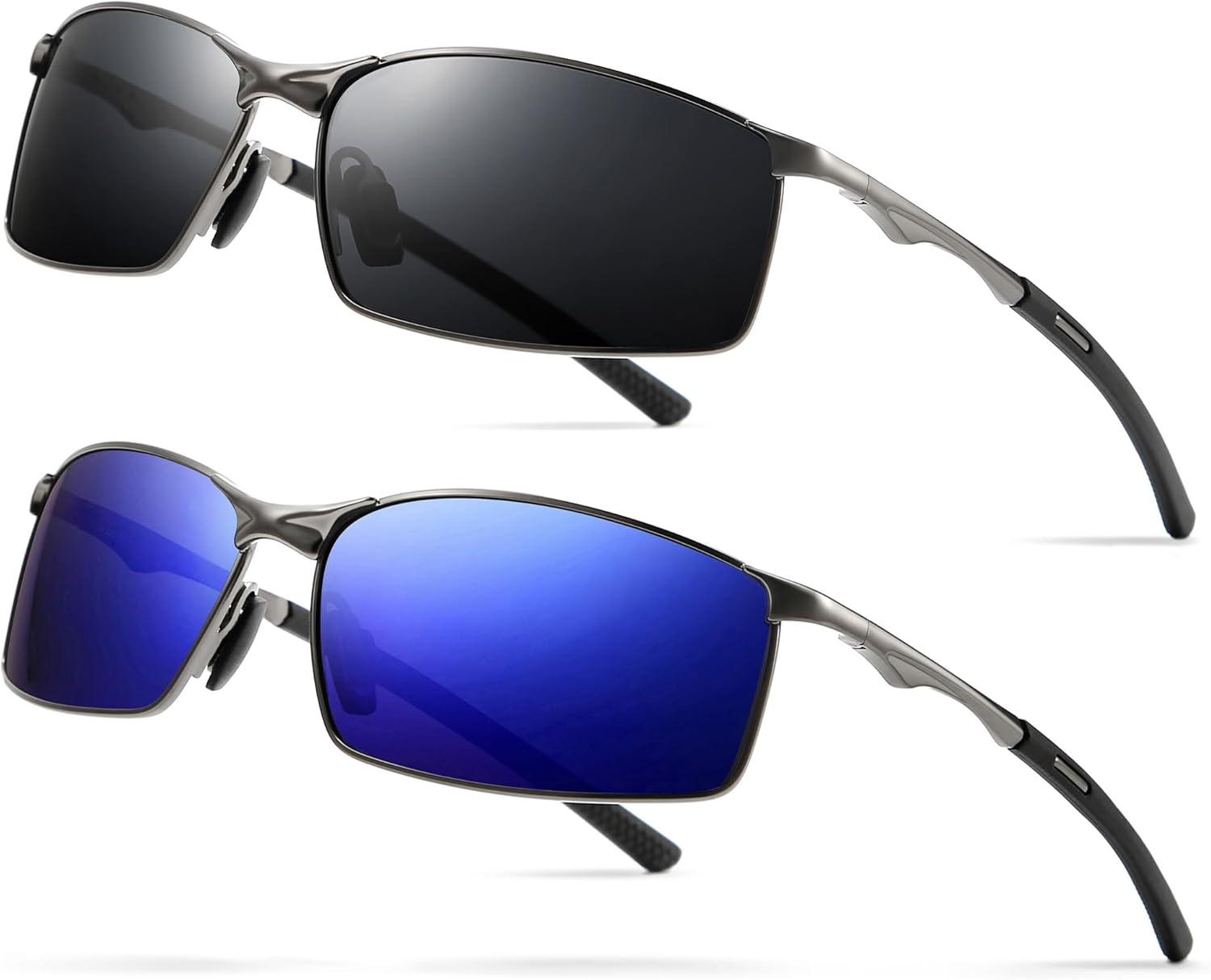 Ultra Lightweight Polarized Sunglasses Men Rectangular Metal Frame with Spring H