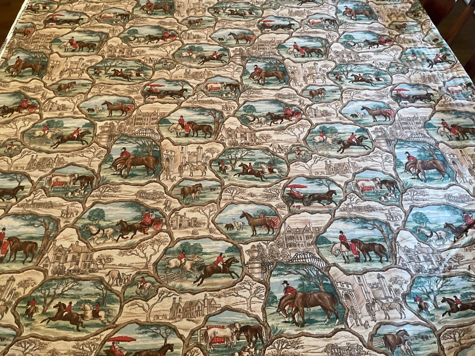 Rare Vintage 5th Fifth Avenue Fabric Equestrian Print 4 Yards Brand New Uncut