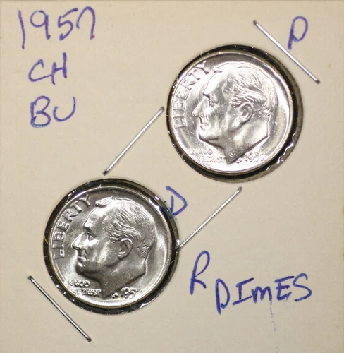 1957 P&D Roosevelt Dimes CH BU US Coin From OBW Rolls 90% Silver