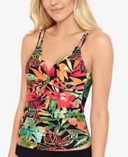 Ralph Lauren Womens Tummy Control Twist Swimsuit Tankini Top, Sunset, Size 12