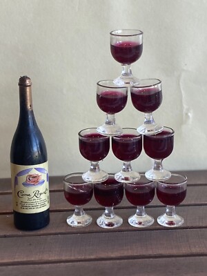 11 pcs set  1:12 Dollhouse Miniature Red Wine Glasses Cup Goblet Bar party Drink