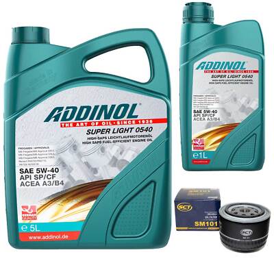 Motoröl Set ADDINOL 5W-40 Super Light 6 Liter + Ölfilter für Opel Omega Senator