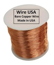 Bare Copper Round Wire 2 Lb. Spool Choose Gauge,  ( Half Hard ) Solid Copper