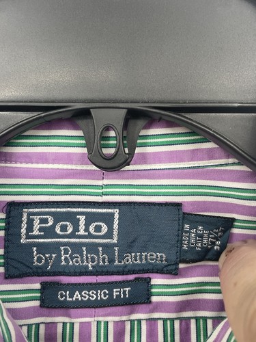 Ralph Lauren Classic Fit Purple Green Stripe Men’s 17.5 36/37 Button Up - Picture 2 of 6