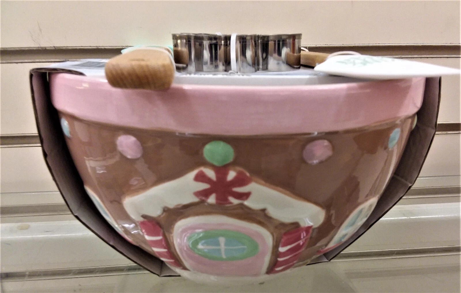 The Bakeshop GINGERBREAD HOUSE Mixing Bowl & Baking Utensil Set Pastel Holiday