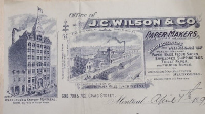 1897 Antique Document, J.C. Willson Co. Craig St. Montreal, Manillas, Signed  *6
