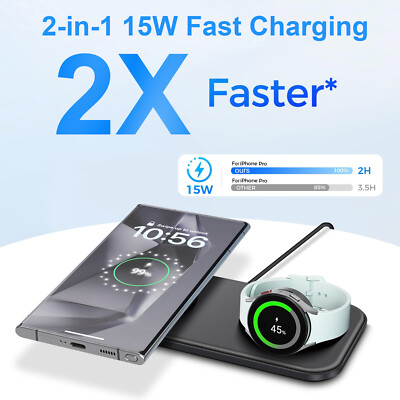 DE Wireless Charger 2in1 Matte Pad für Samsung Galaxy Watch 8/7/6 S26 Ultra S25+