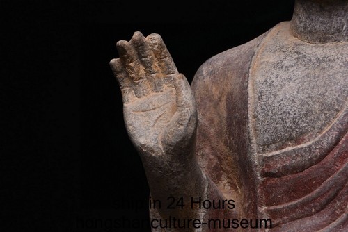 24.8" Old Chinese Buddhism Bluestone Paintings Sakyamuni Tathagata Buddha Statue - Picture 3 of 9
