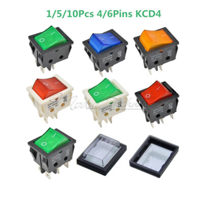 1/5/10Pcs KCD4 Rocker Boat Switch 4/6Pins 30A 250V DPST/DPDT Terminals ON/OFF
